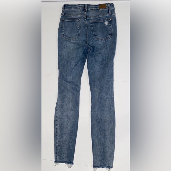 Judy Blue 3/26 Skinny Fit Distressed Raw Hem High Rise Blue Jeans Style JB8814 - Picture 5 of 9